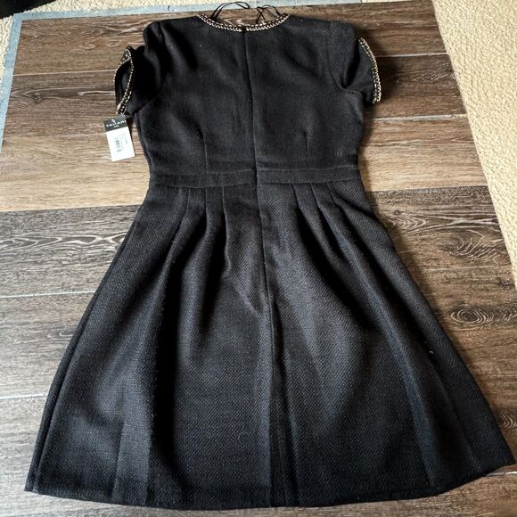 Tahari ASL Black Tweed Fit & Flare Dress Size 8 Gold Trim NWT Creer/Timeless - Picture 8 of 11